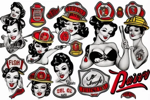 American traditional firefighter pin up girl tattoo idea