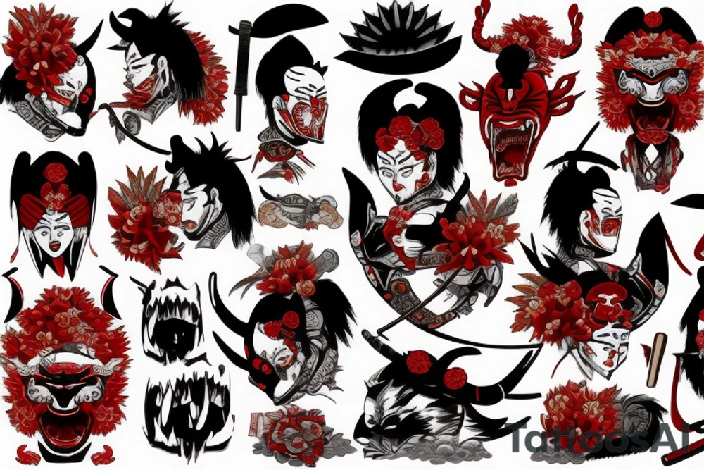 Bloody samurai tiger woman tattoo idea