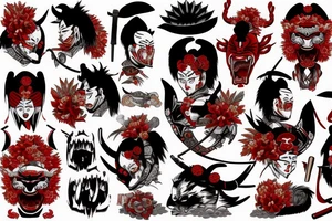 Bloody samurai tiger woman tattoo idea