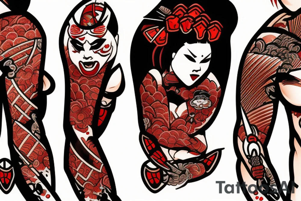 Bloody samurai tiger woman tattoo idea