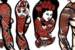 Bloody samurai tiger woman tattoo idea