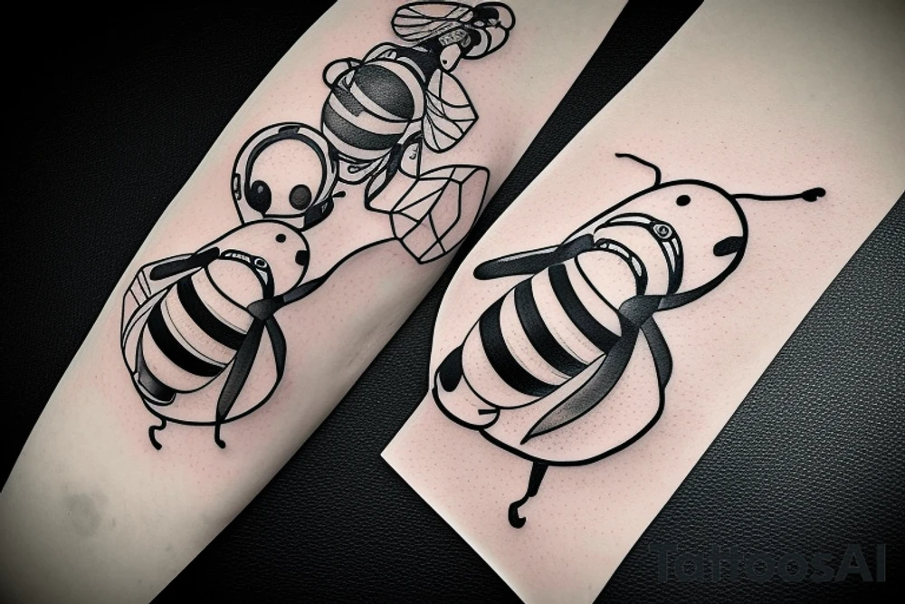 Bee with Newcastle Scarf around its neck and a deflated ball on its stinger. tattoo idea