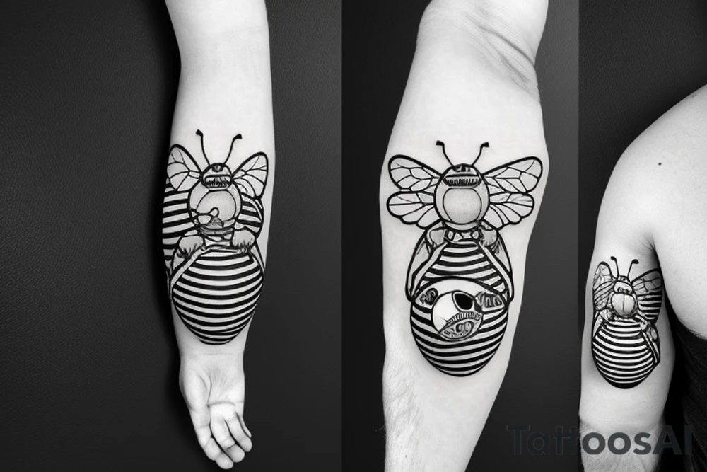 Bee with Newcastle Scarf around its neck and a deflated ball on its stinger. tattoo idea