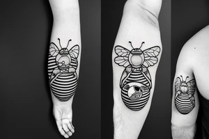 Bee with Newcastle Scarf around its neck and a deflated ball on its stinger. tattoo idea