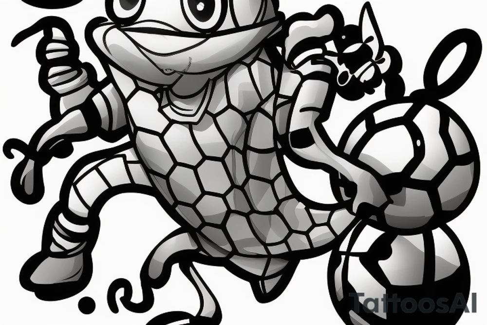 Bee with Newcastle Scarf around its neck and a deflated ball on its stinger. tattoo idea