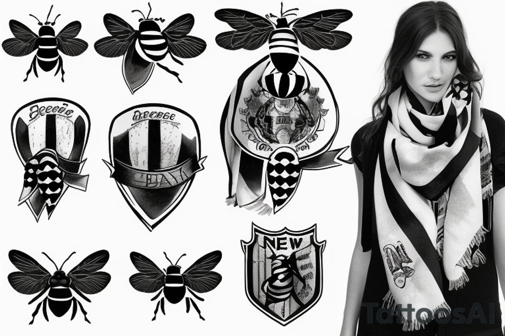 Bee with Newcastle Scarf around its neck tattoo idea