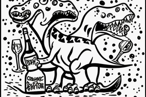 Drunk dinosaur with a bottle of champagne tattoo idea