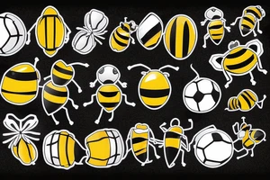 Bee with Newcastle Scarf around its neck and a deflated ball on its stinger. tattoo idea
