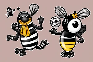 Bee with Newcastle Scarf around its neck and a deflated ball on its stinger. tattoo idea