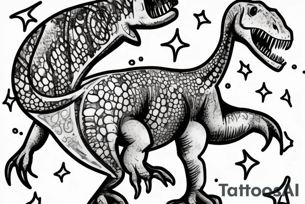 Drunk dinosaur with a bottle of champagne tattoo idea