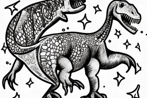 Drunk dinosaur with a bottle of champagne tattoo idea