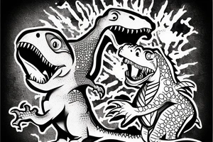 Drunk dinosaur with a bottle of champagne tattoo idea