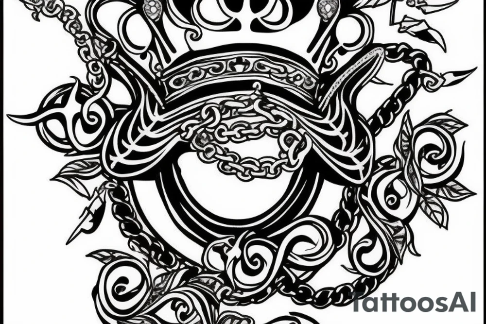 crown on chain trying to fly out. deep, dark tattoo idea