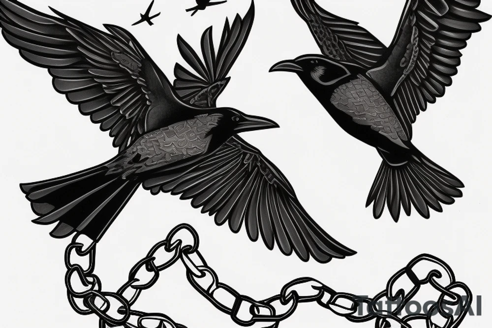 raven on chain trying to fly out tattoo idea