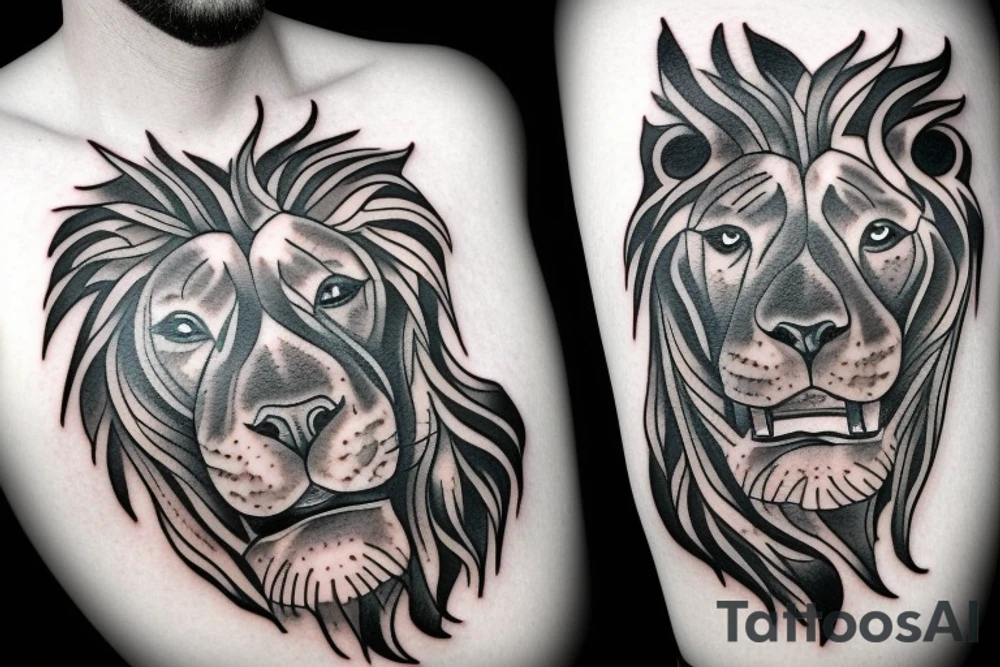 head half pitbull half lion tattoo idea