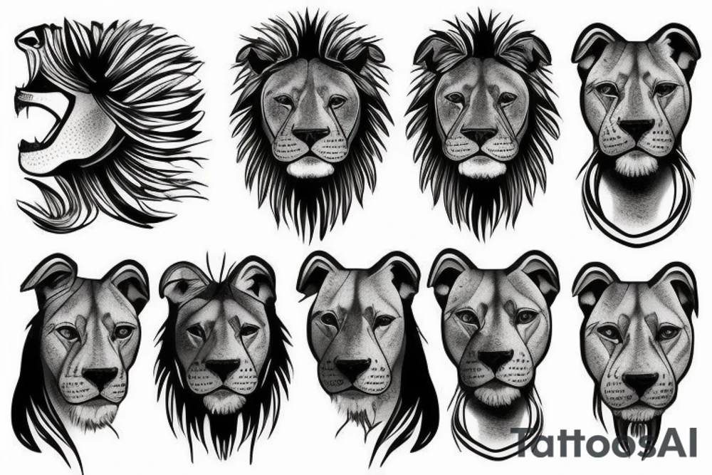 head half pitbull half lion tattoo idea