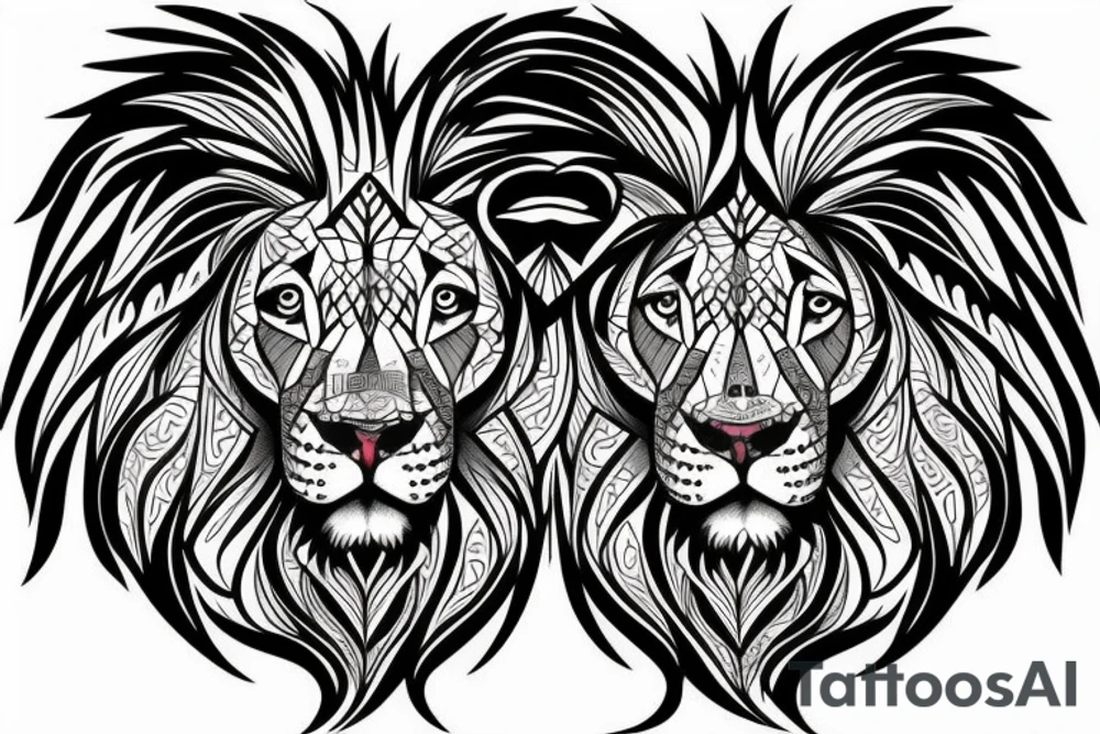 half head pitbull half lion tattoo idea