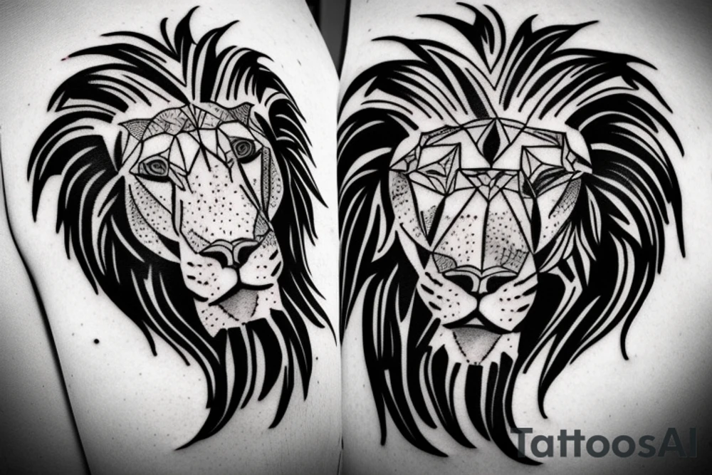 half head pitbull half lion tattoo idea
