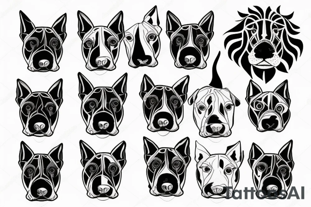 half head bullterrier half lion tattoo idea