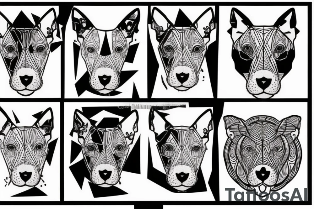 half head bullterrier half lion tattoo idea