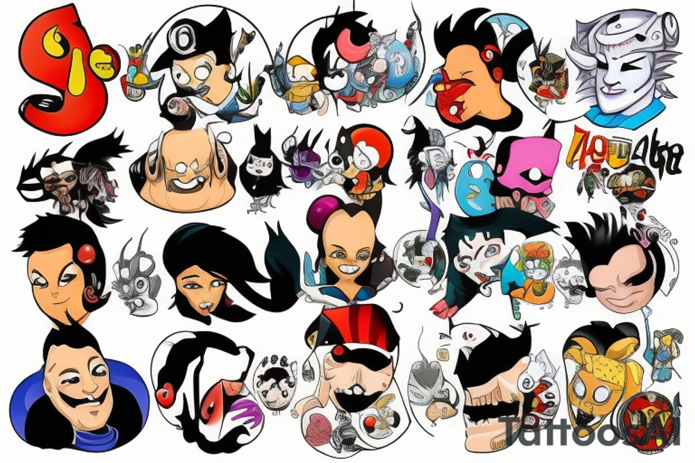 top 50 cartoon characters talking to each other tattoo idea