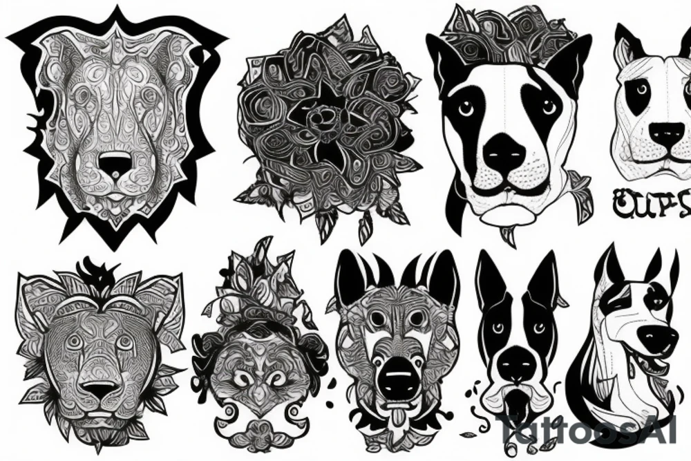 half head bullterrier half lion tattoo idea
