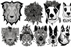 half head bullterrier half lion tattoo idea