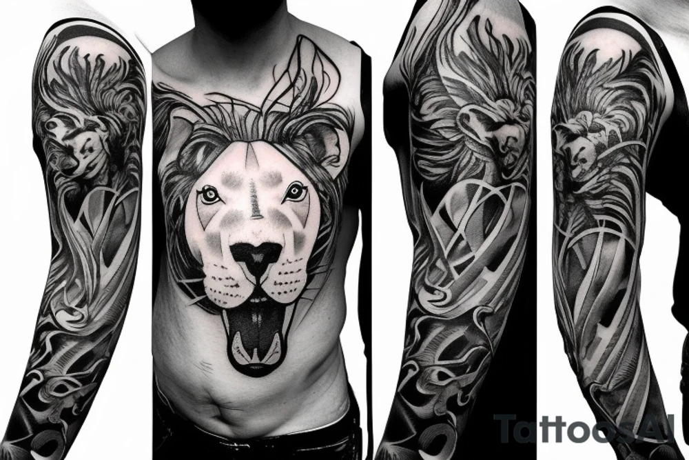 half head bullterrier half lion tattoo idea