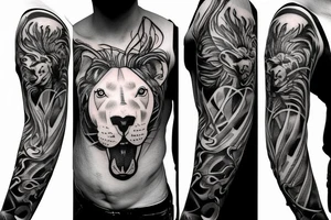 half head bullterrier half lion tattoo idea
