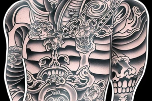 Skeleton Buddhist monk tattoo idea