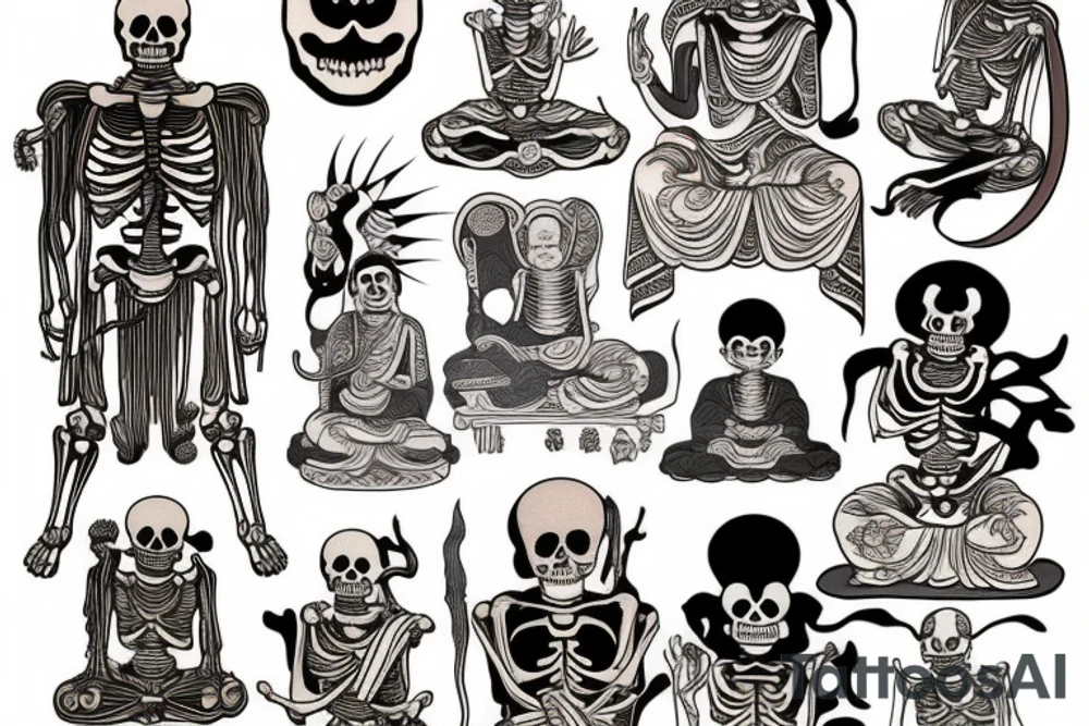 Skeleton Buddhist monk tattoo idea