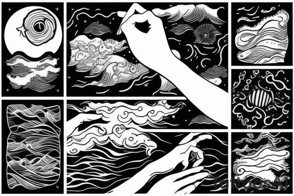 A hand holding the ocean and sunset tattoo idea A hand holding the ocean and sunset tattoo idea