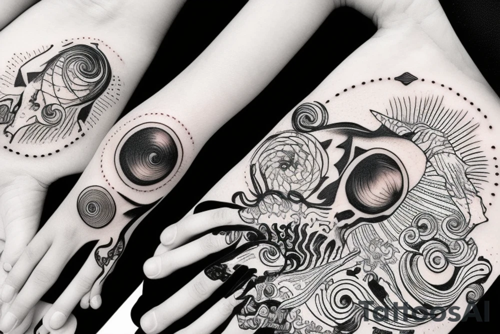 A hand holding the ocean and sunset tattoo idea A hand holding the ocean and sunset tattoo idea