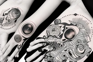 A hand holding the ocean and sunset tattoo idea