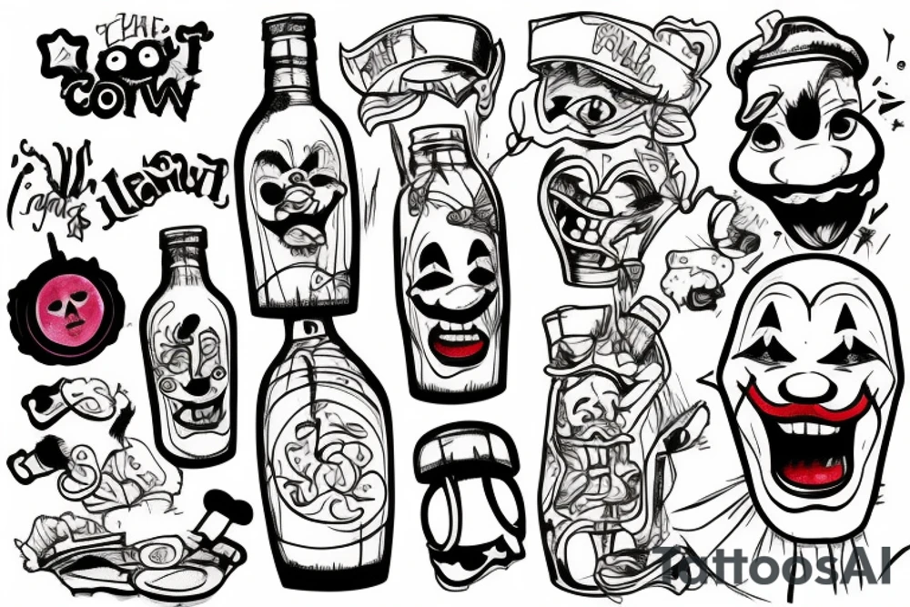 The clown eats a bottle tattoo idea