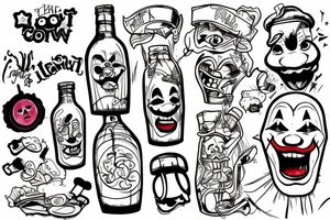 The clown eats a bottle tattoo idea