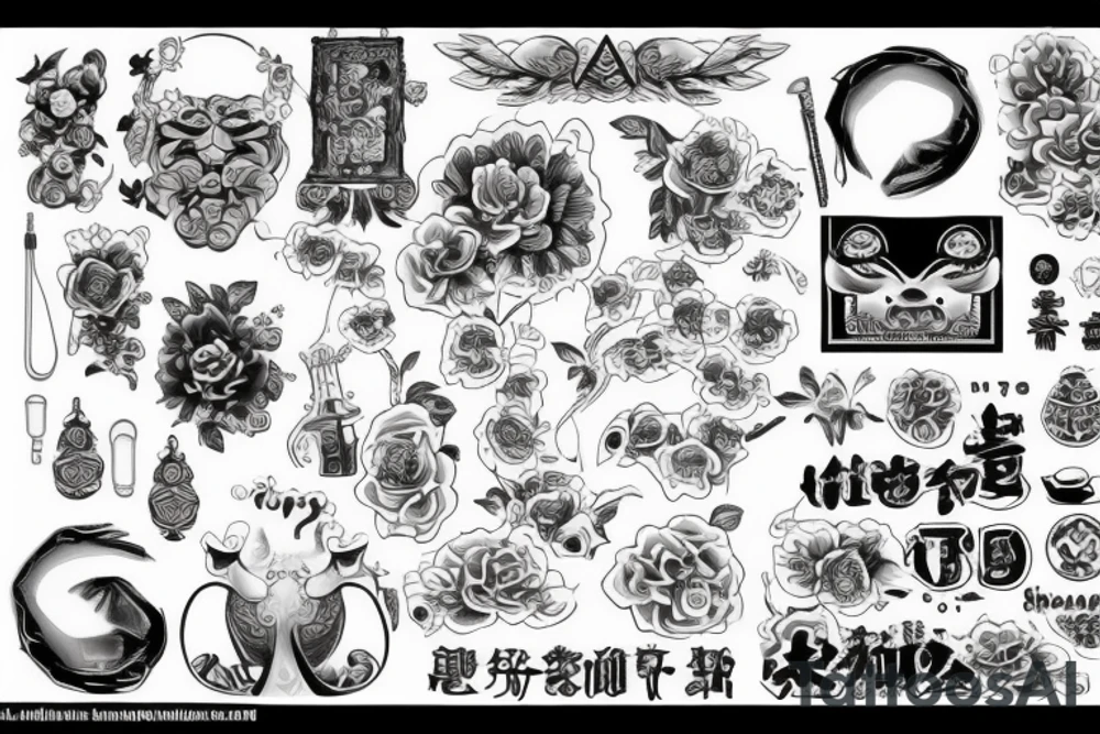 Облака катана в камне в квадрате и солнце tattoo idea