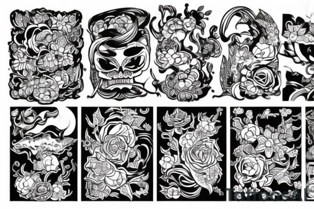 Облака катана в камне в квадрате и солнце tattoo idea
