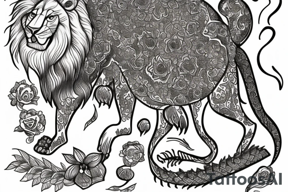 Text "babak ava yalda" on lion tattoo idea