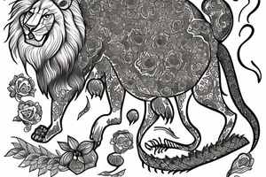 Text "babak ava yalda" on lion tattoo idea
