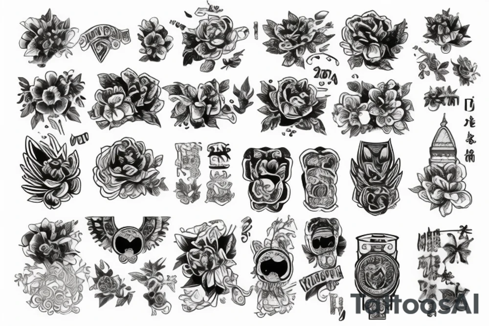 Облака, катана, маска демона, в квадрате tattoo idea