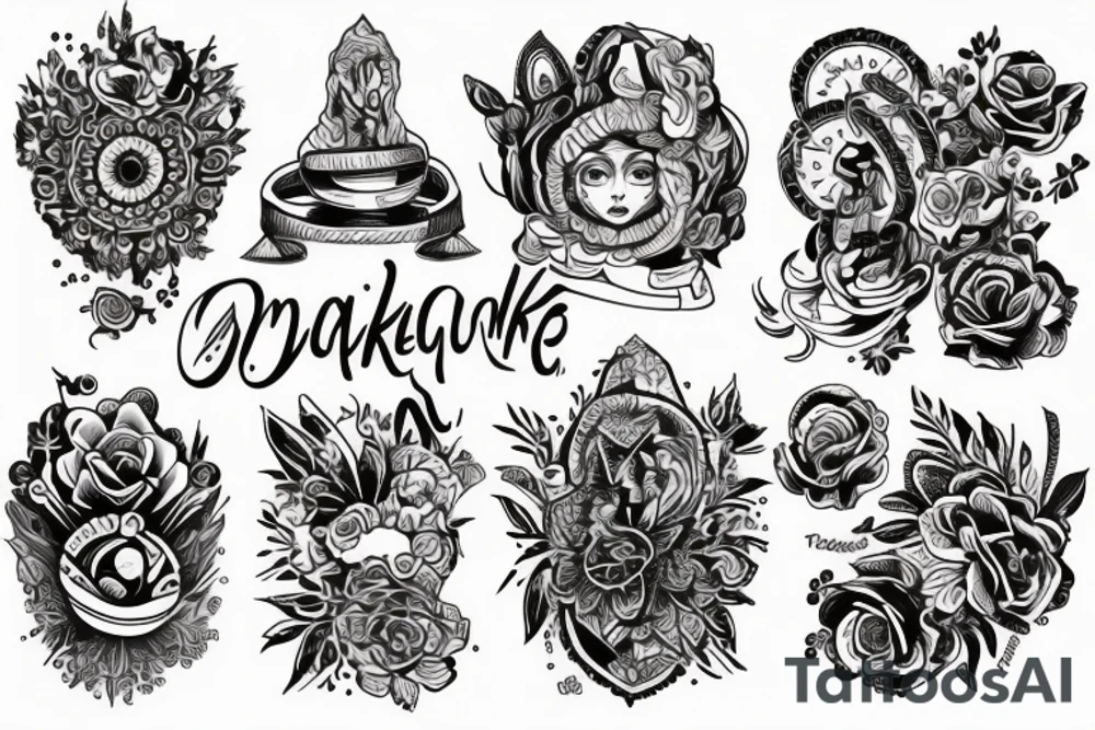 Облака, катана, маска демона, в квадрате tattoo idea