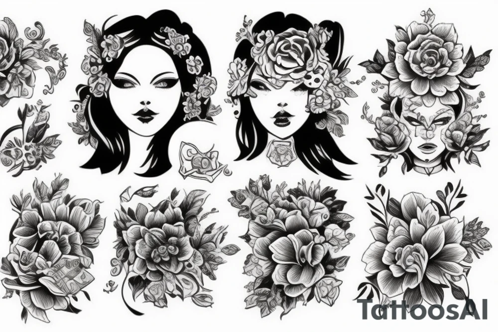 Облака, катана, маска демона, в квадрате tattoo idea