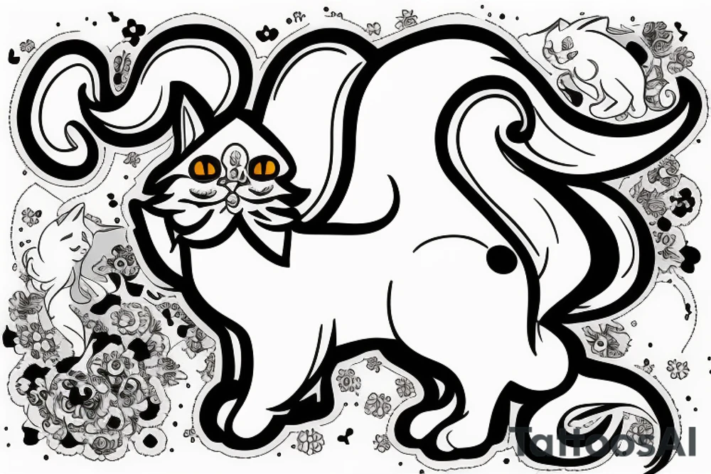 Giant flying white Persian cat tattoo idea