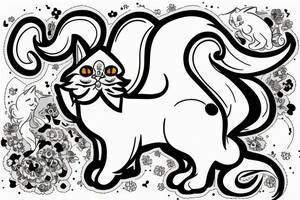 Giant flying white Persian cat tattoo idea