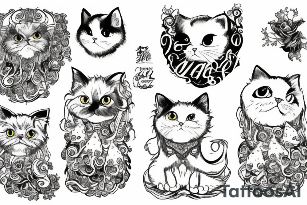 Giant flying white Persian cat tattoo idea
