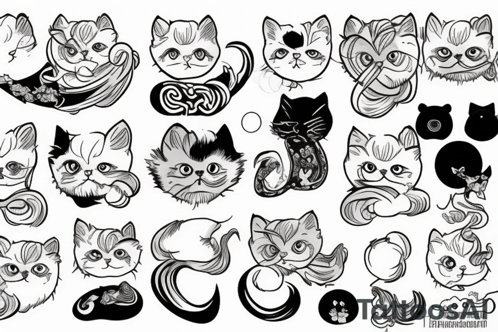 Giant flying white Persian cat tattoo idea