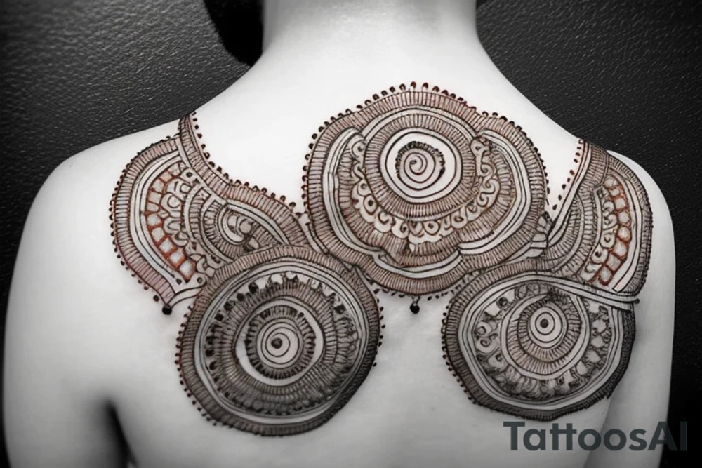 round mehndi on shoulder tattoo idea