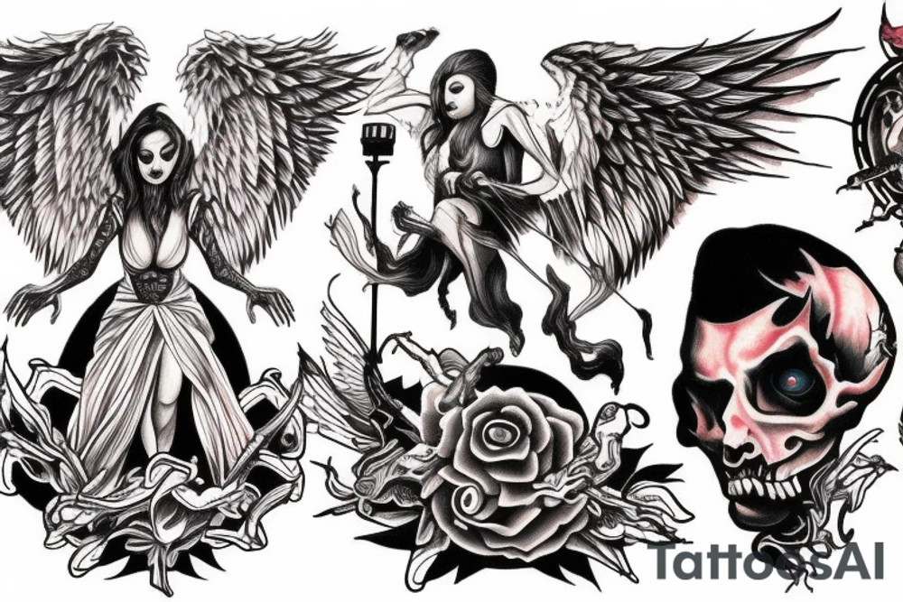 angel vs demon in between heaven and hell tattoo idea