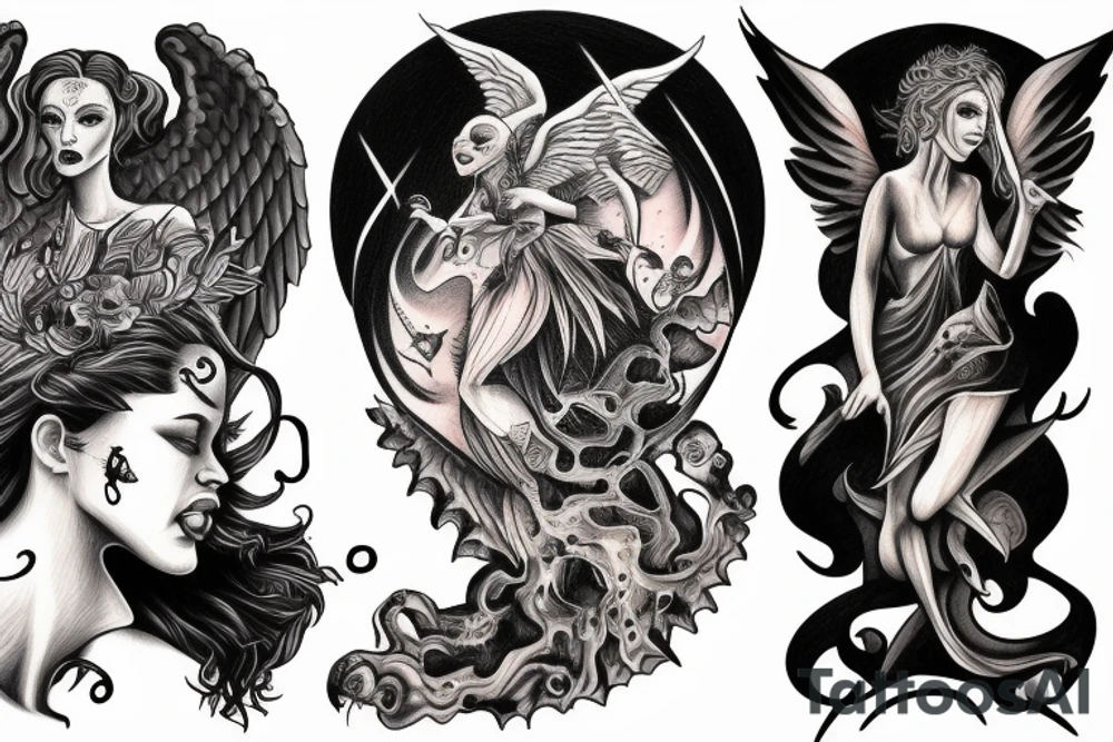 angel vs demon in between heaven and hell tattoo idea